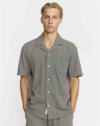 Revolution - Jaquard Short-Sleeved Cuban Skjorte - Black